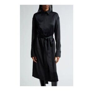 Proenza Schouler white label Midi Satin Shirtdress 4 Button-up Black Long Sleeve